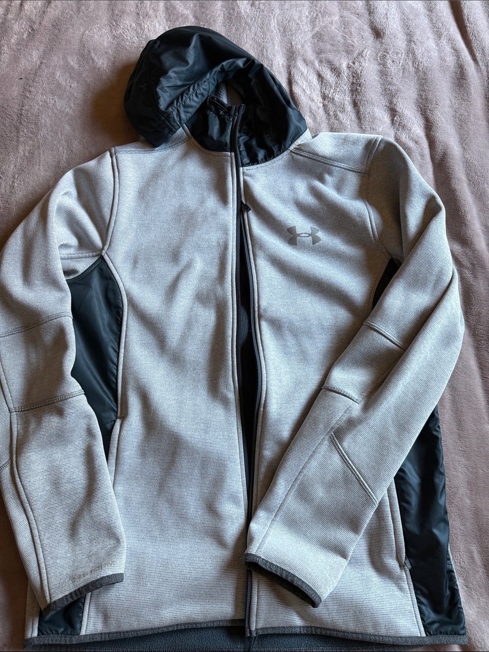 Under Armour Light Gray and Black Hooded Performance Jacket